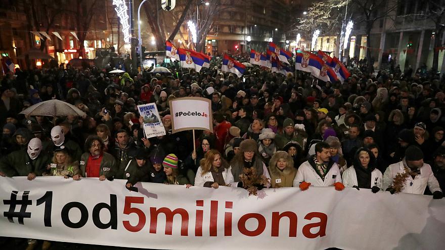 Сърбия, Белград Вучич телевизия интервю протести сблъсъци